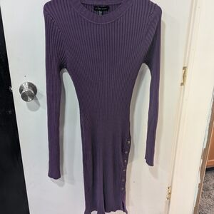 Elegant Purple Long Sleeve Knit Dress
